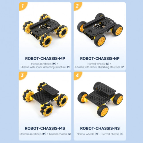 Kit de châssis de robot mobile intelligent Waveshare, châssis : avec absorbeur de chocs (roues Mecanum) SW002B1527-014